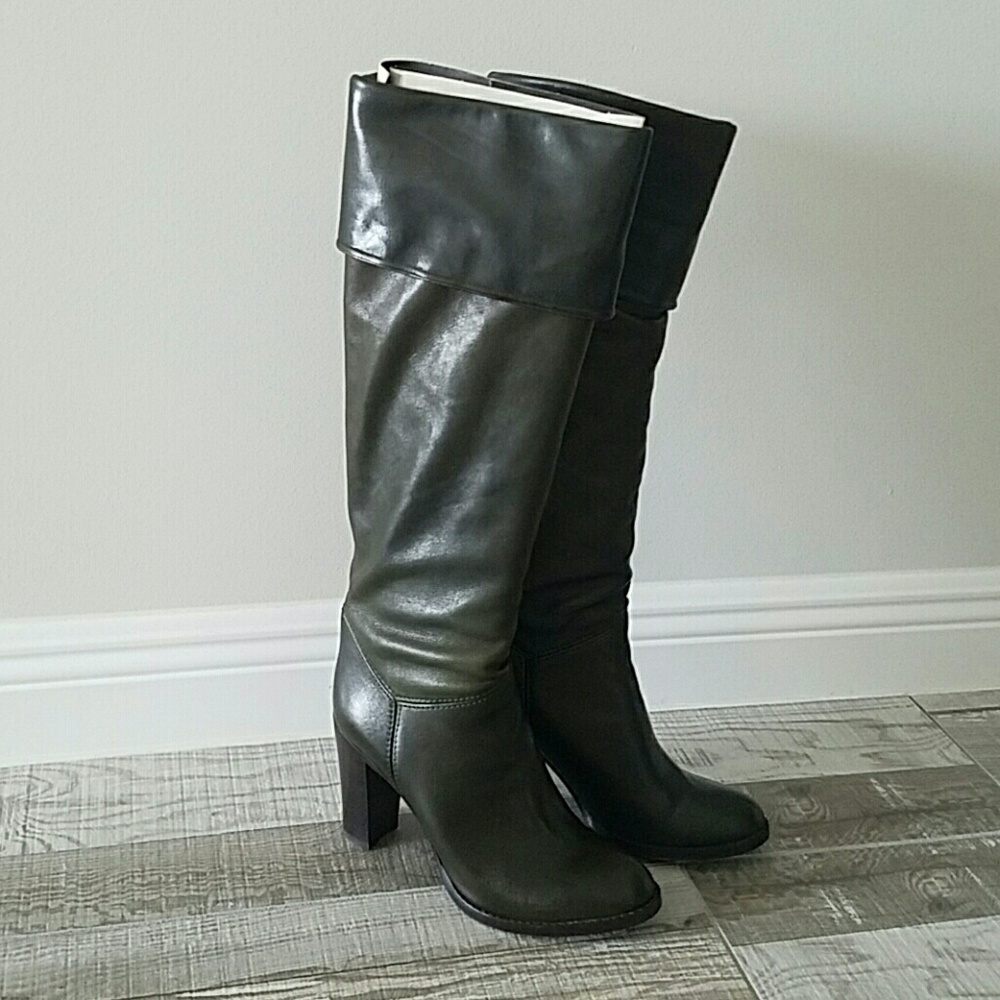 EUC L'autre Chose sz 39 green olive hunter heel knee high leather Boots